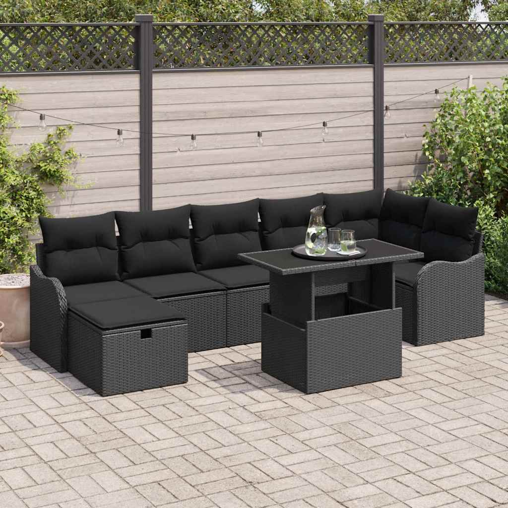 Garten-Sofa-Set 8 stk. Schwarz Poly Rattan