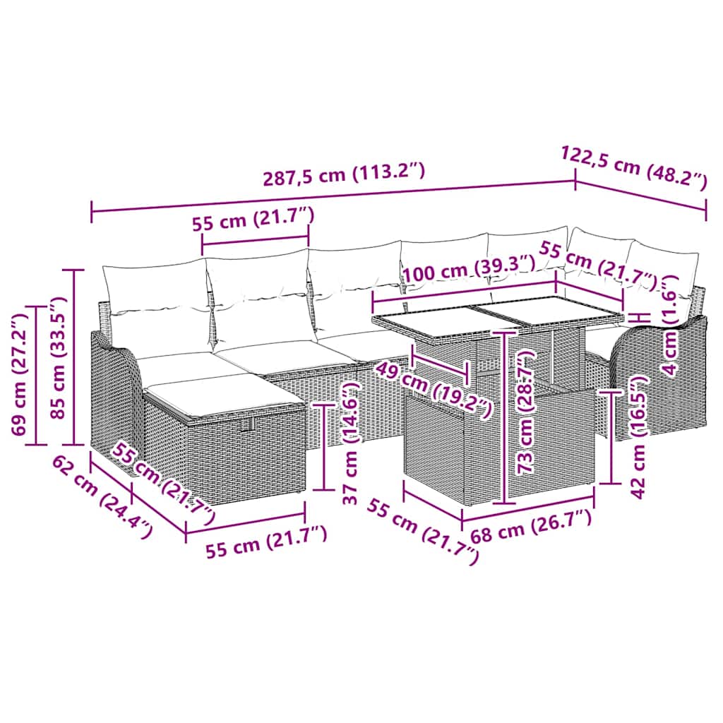 Garten-Sofa-Set 8 stk. Schwarz Poly Rattan