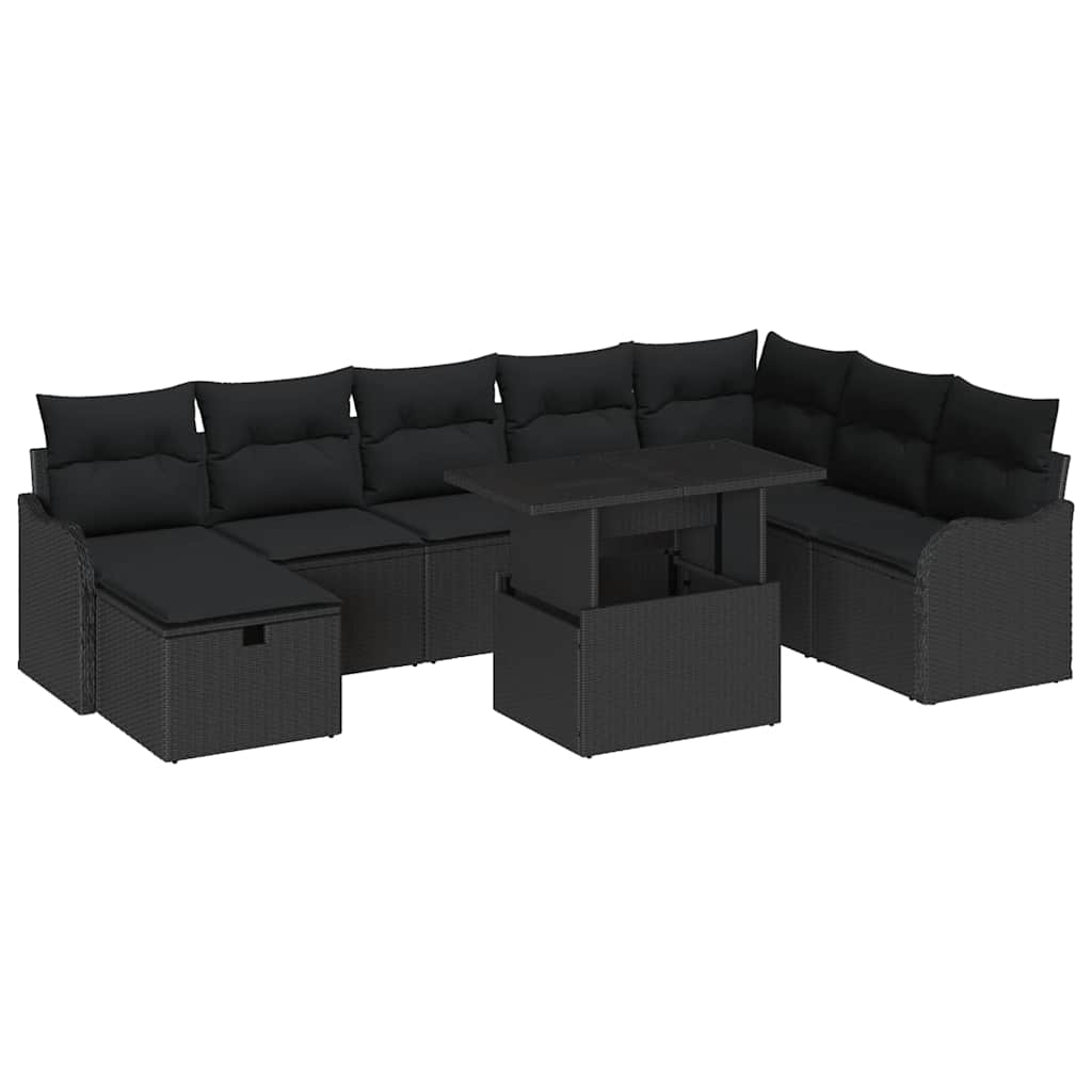 Gartensofa-set 9 stk. Schwarz Poly-Rattan