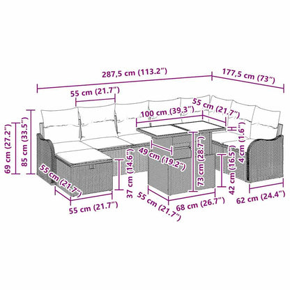 Gartensofa-set 9 stk. Schwarz Poly-Rattan
