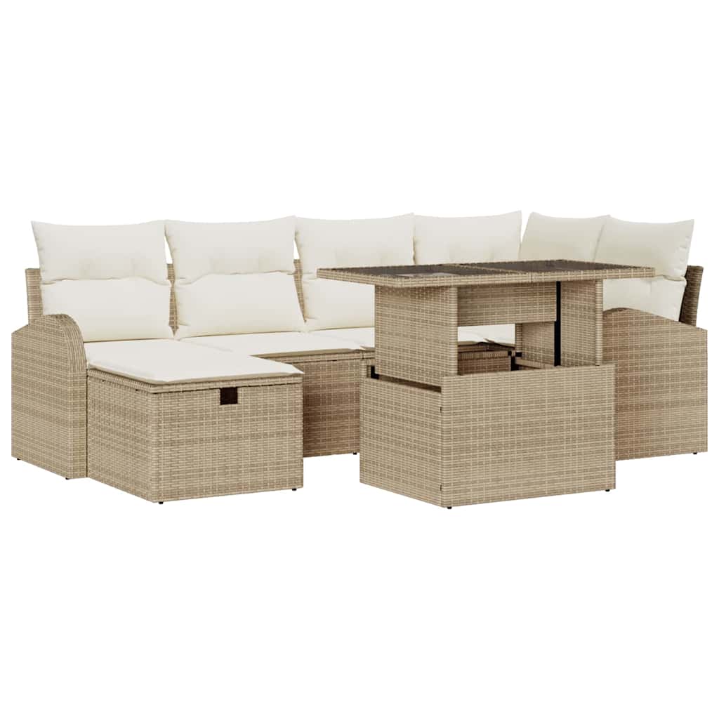 Gartensofa-set 7 stk. Beige Poly-Rattan
