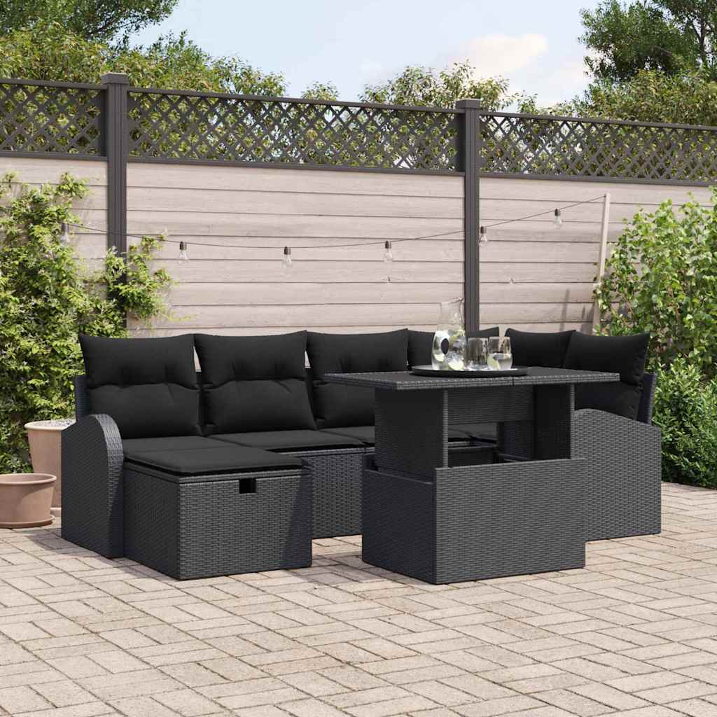 Gartensofa-set 7 stk. Schwarz Poly-Rattan