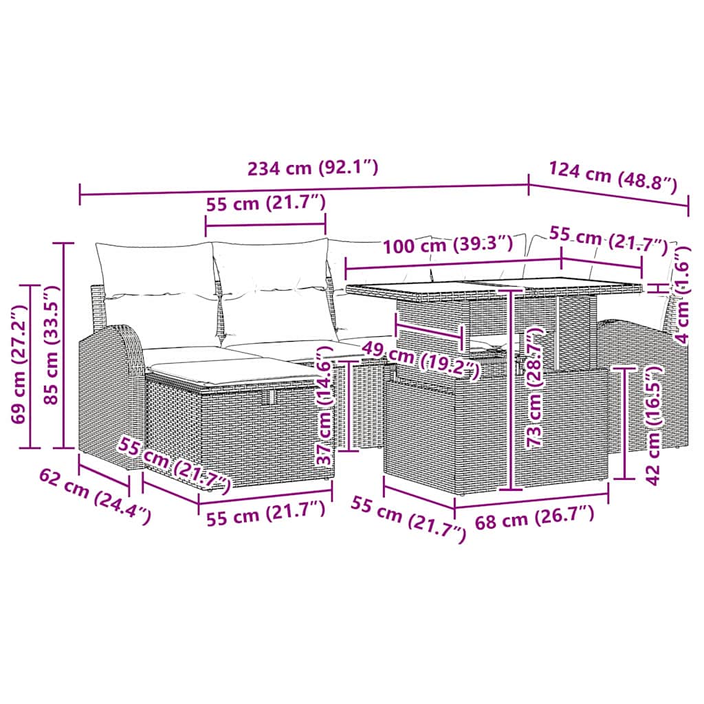 Gartensofa-set 7 stk. Schwarz Poly-Rattan