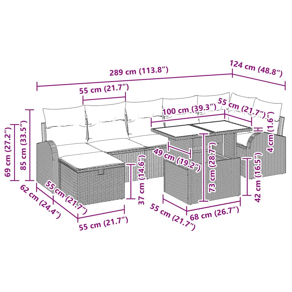 Gartensofa-set 8 stk. Grau Poly-Rattan