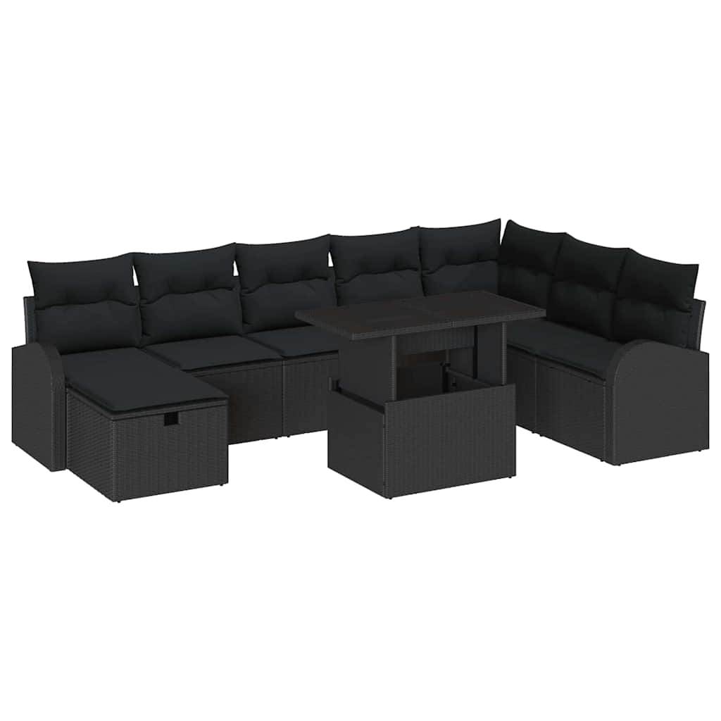 Gartensofa-set 9 stk. Schwarz Poly-Rattan