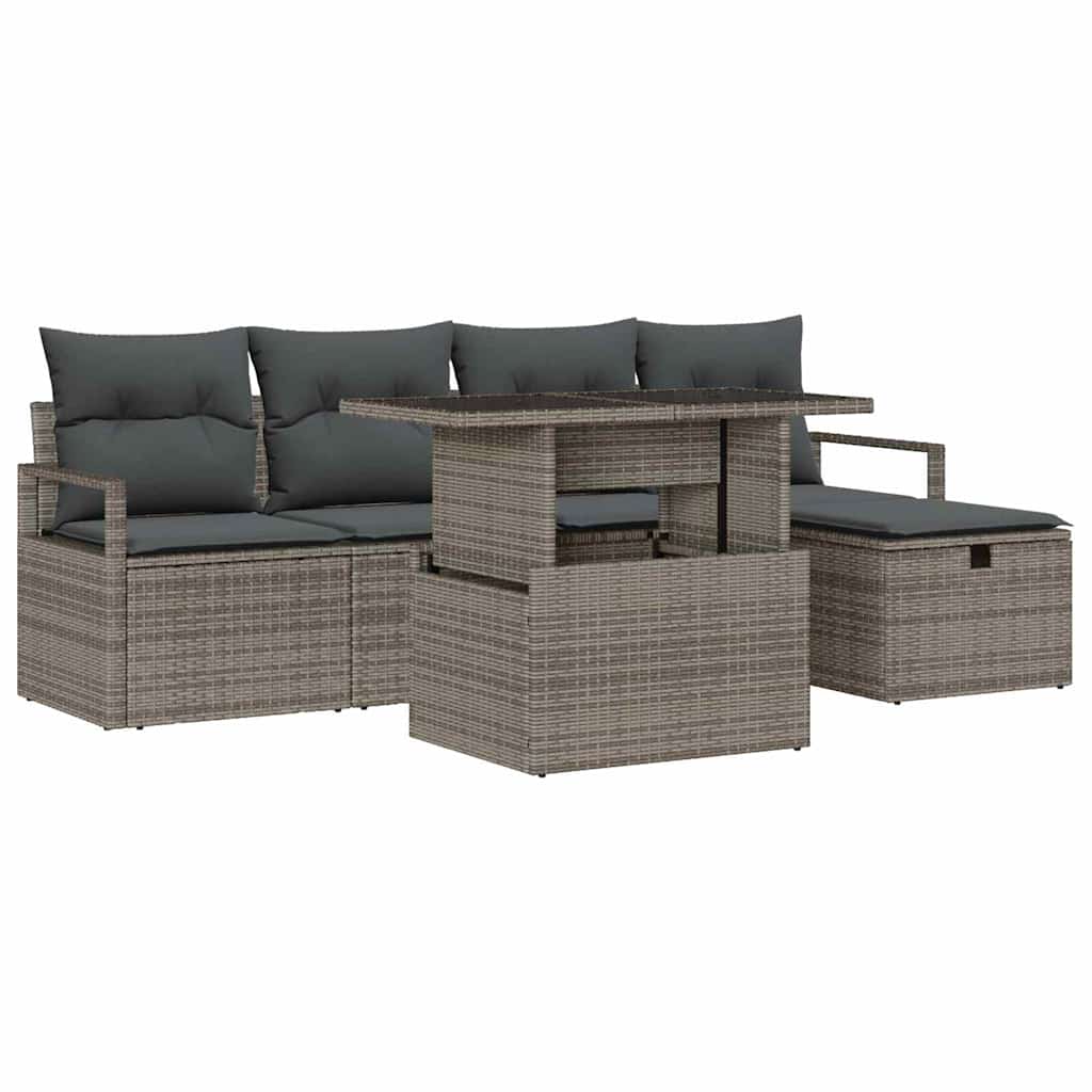 Gartensofa-set 6 stk. Grau Poly-Rattan