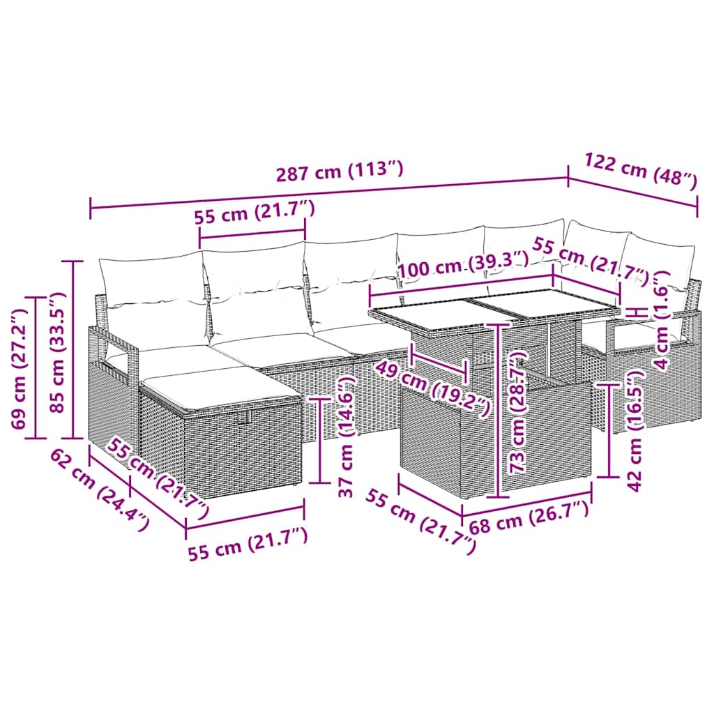 Gartensofa-set 8 stk. Poly-Rattan