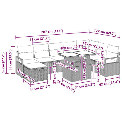 Gartensofa-set 9 stk. Poly-Rattan