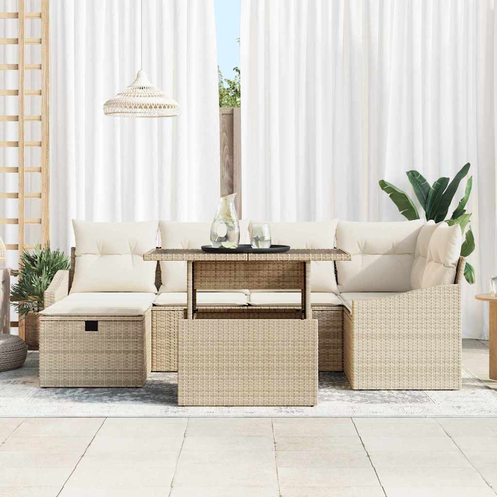 Gartensofa-set 7 stk. Poly-Rattan