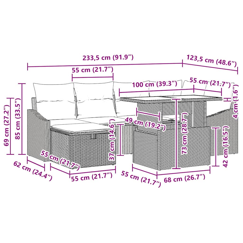 Gartensofa-set 7 stk. Poly-Rattan
