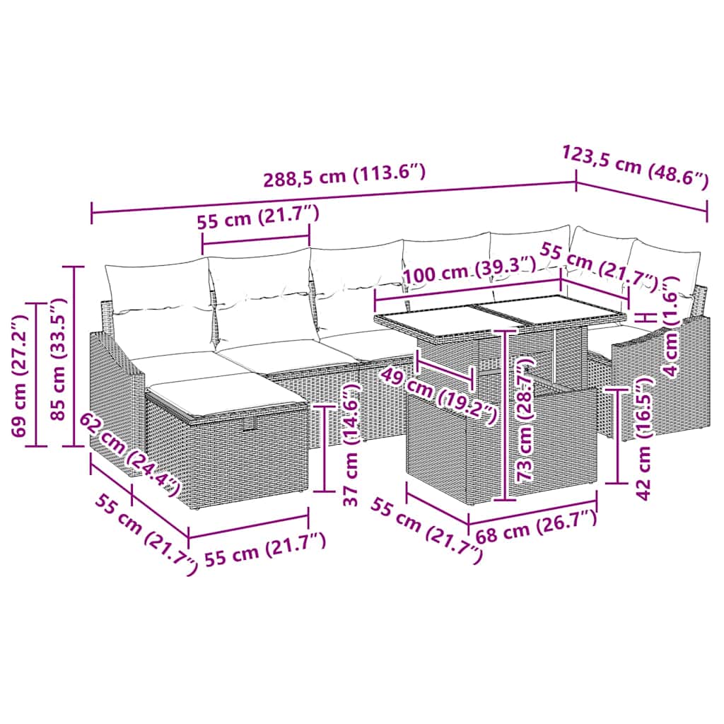 Gartensofa-set 8 stk. Poly-Rattan