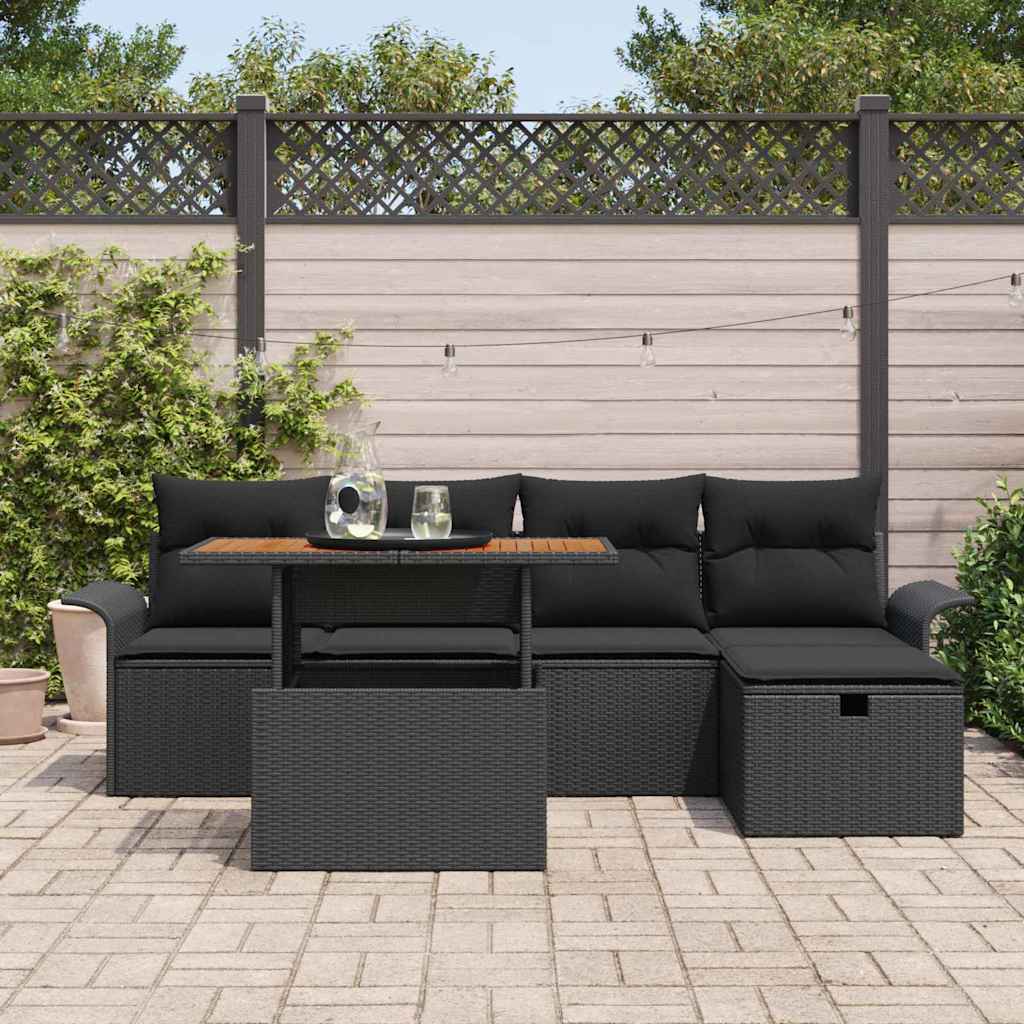 Gartensofa-set 6 stk. Schwarz Poly-Rattan