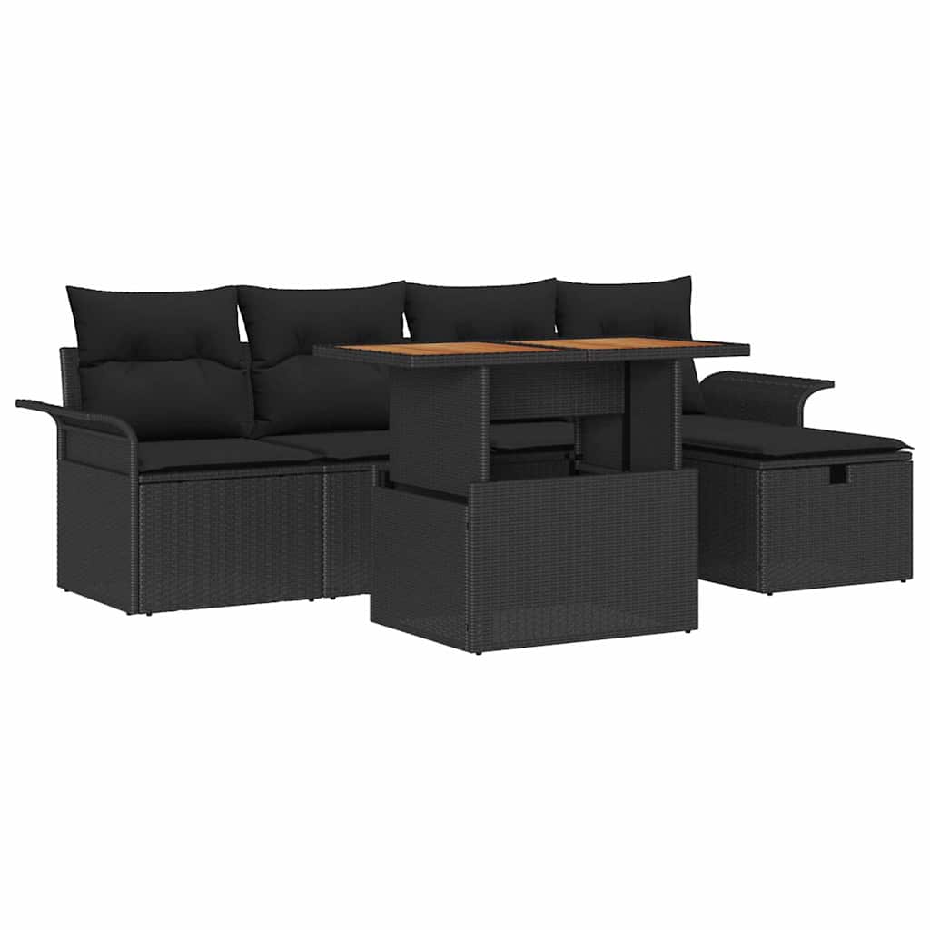 Gartensofa-set 6 stk. Schwarz Poly-Rattan