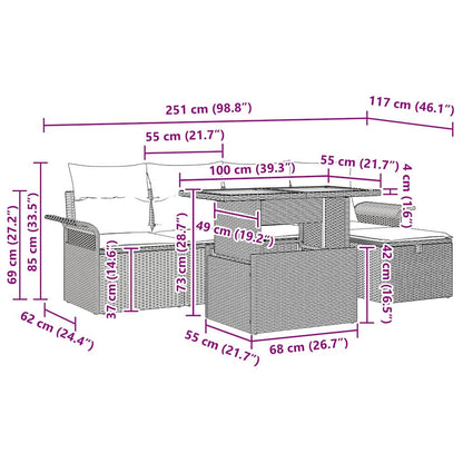 Gartensofa-set 6 stk. Schwarz Poly-Rattan