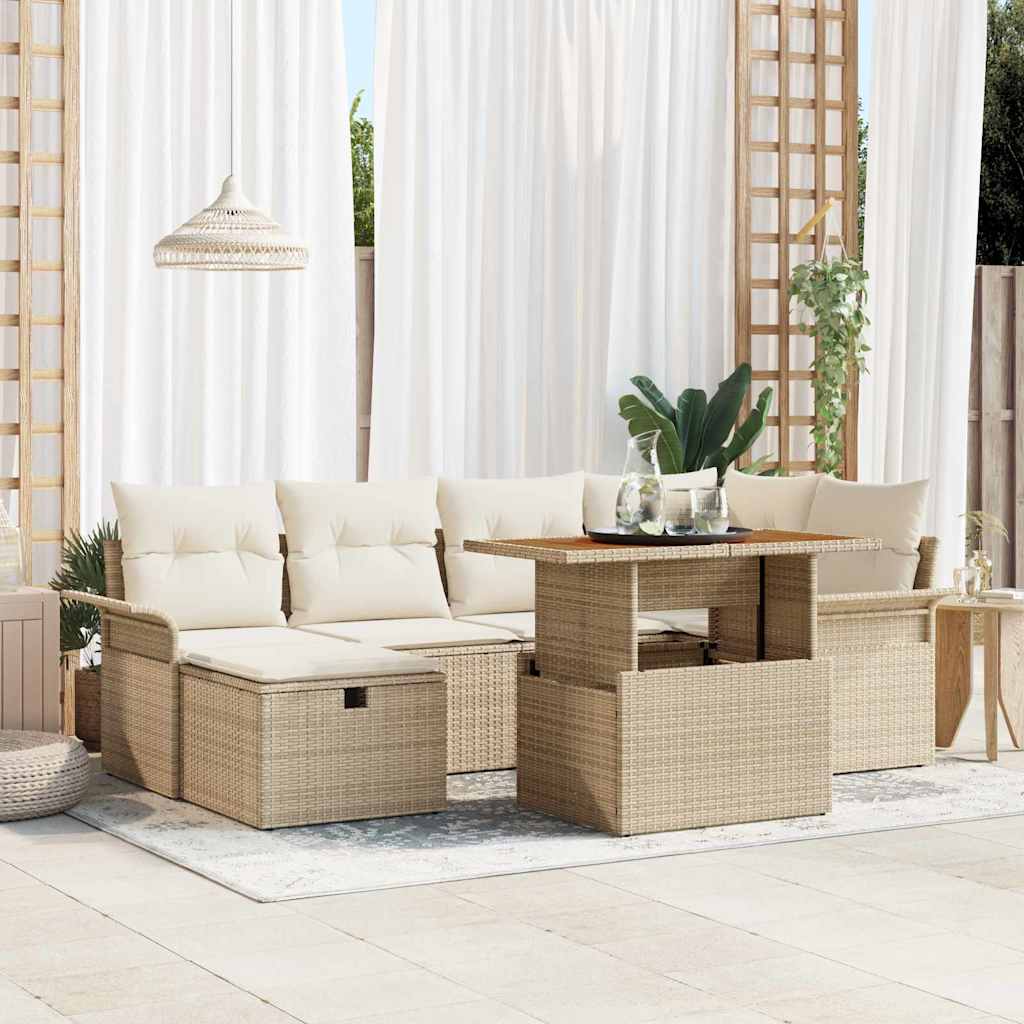 Gartensofa-set 7 stk. Beige Poly-Rattan