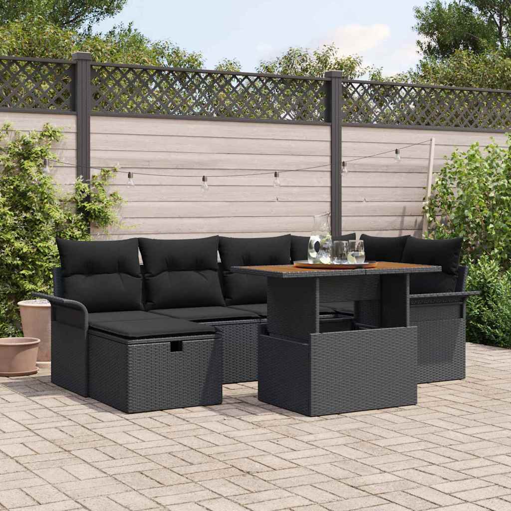 Gartensofa-set 7 stk. Schwarz Poly-Rattan