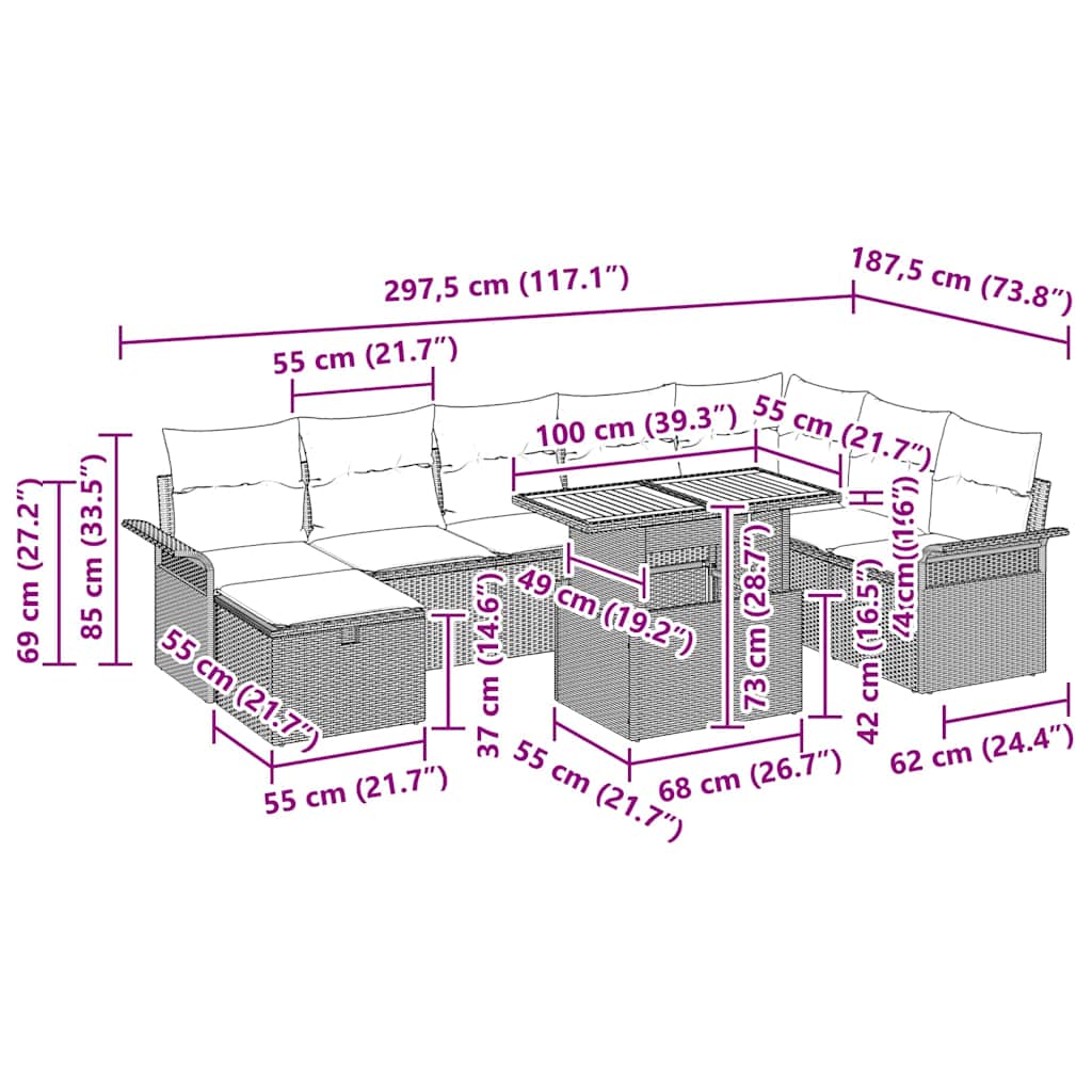 Gartensofa-set 9 stk. Schwarz Poly-Rattan