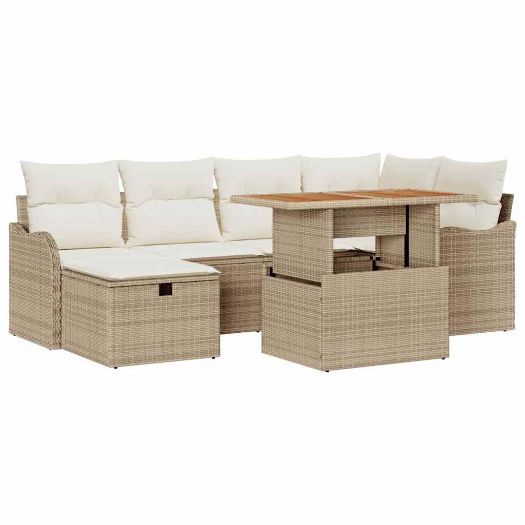 Gartensofa-set 7 stk. Beige Poly-Rattan