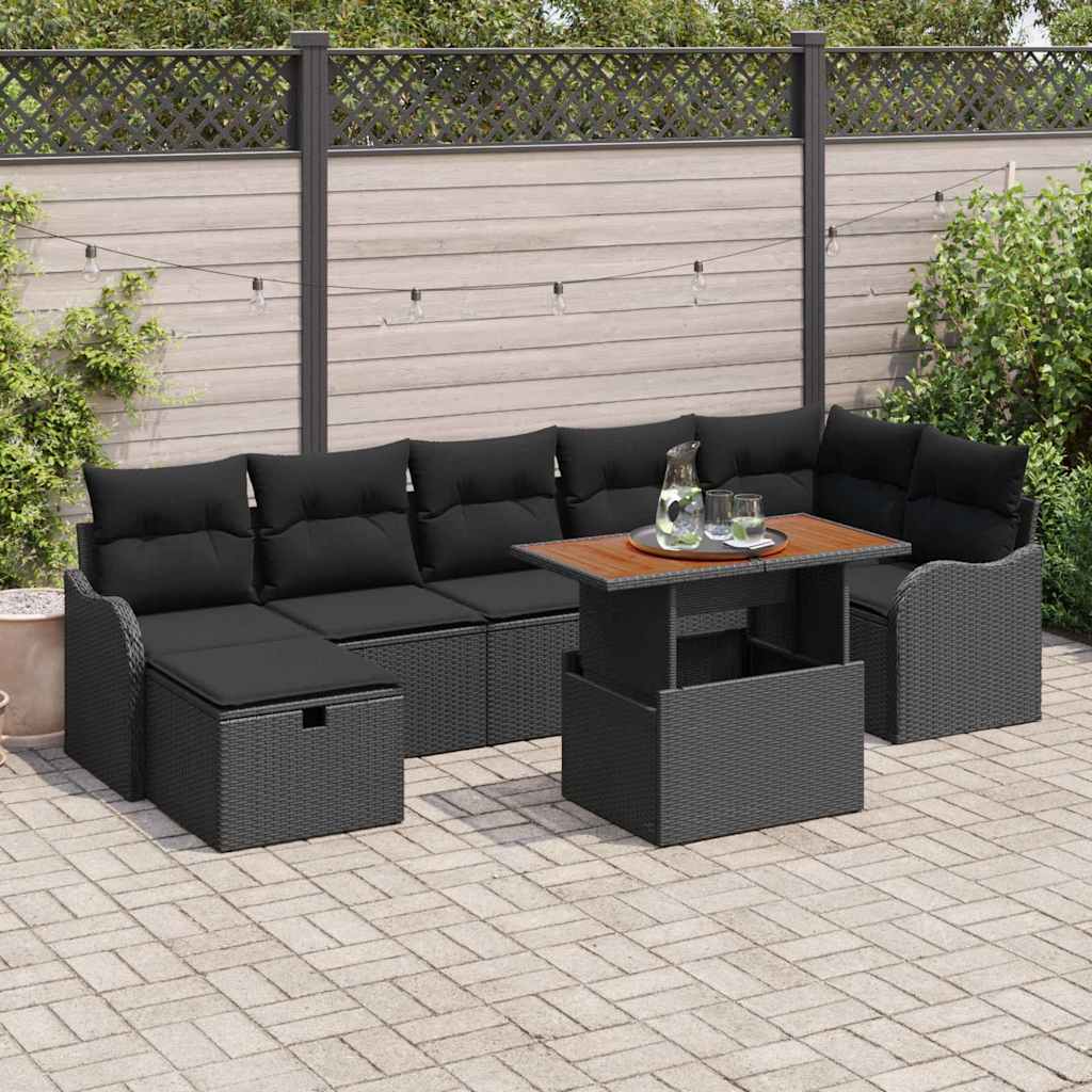 Gartensofa-set 8 stk. Schwarz Poly-Rattan