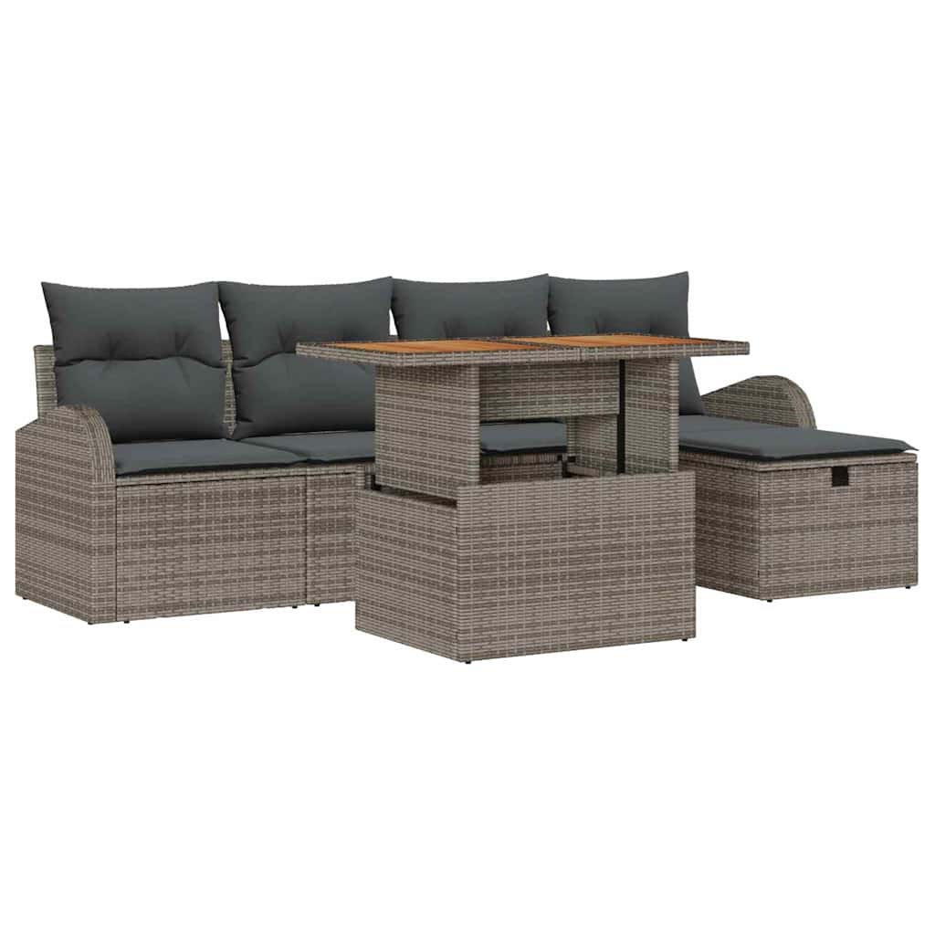 Gartensofa-set 6 stk. Grau Poly-Rattan