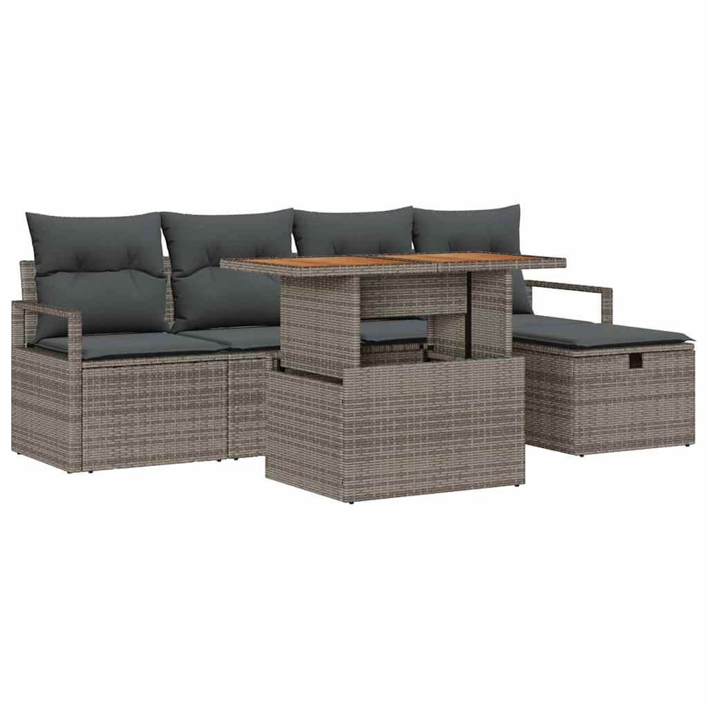 Gartensofa-set 6 stk. Grau Poly-Rattan