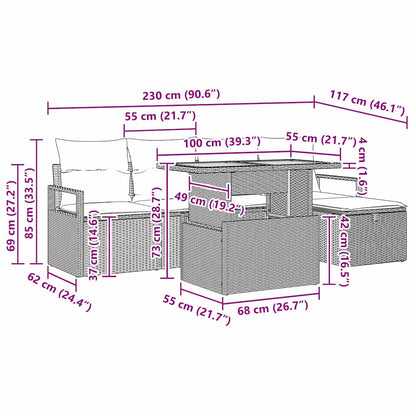 Gartensofa-set 6 stk. Grau Poly-Rattan