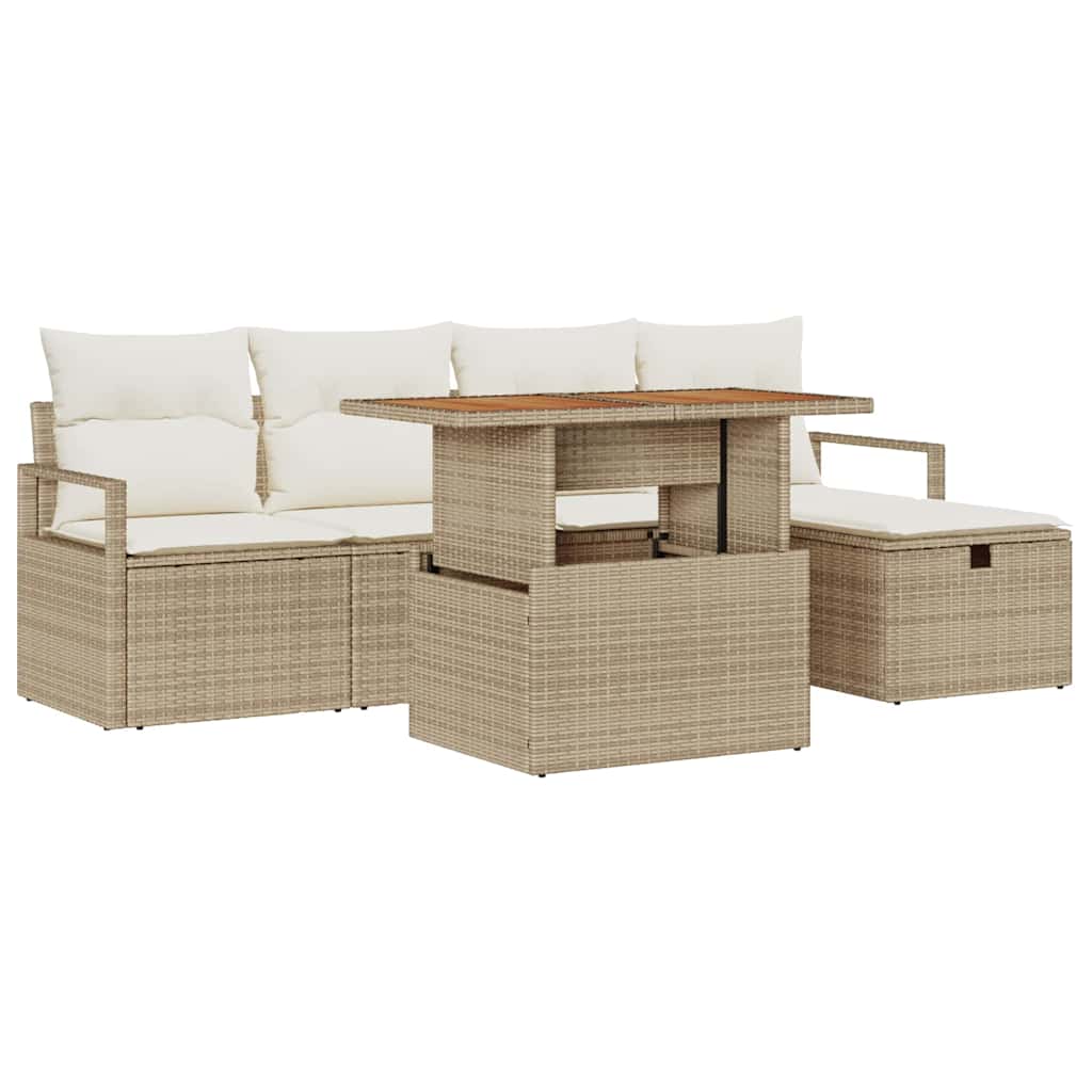 Gartensofa-set 6 stk. Beige Poly-Rattan
