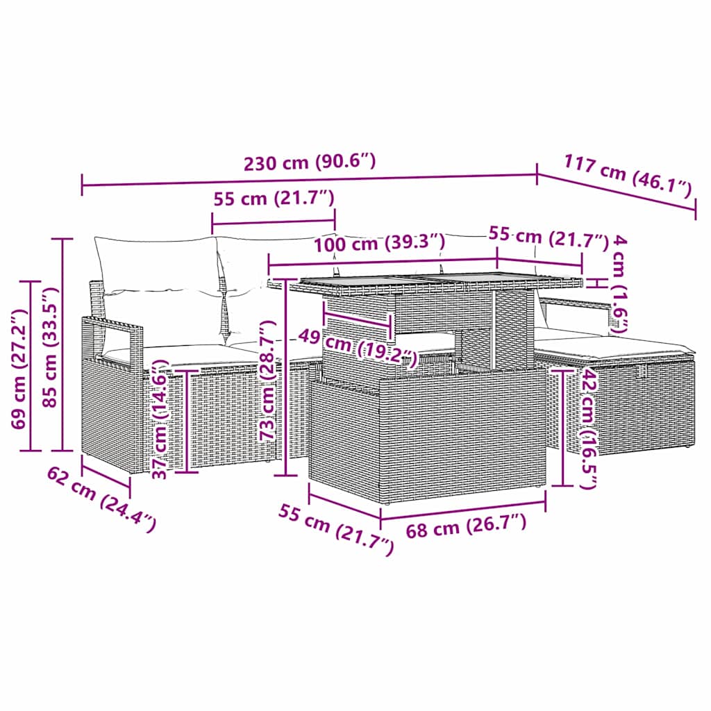 Gartensofa-set 6 stk. Beige Poly-Rattan
