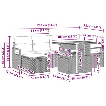 Gartensofa-set 7 stk. Schwarz Poly-Rattan