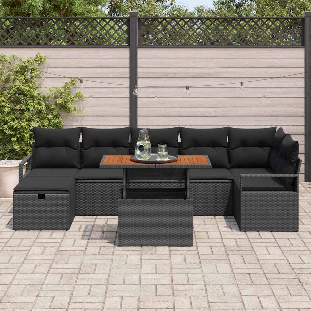 Gartensofa-set 8 stk. Schwarz Poly-Rattan