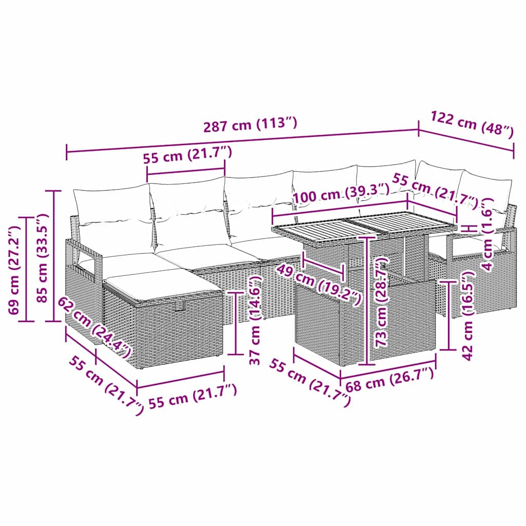 Gartensofa-set 8 stk. Schwarz Poly-Rattan