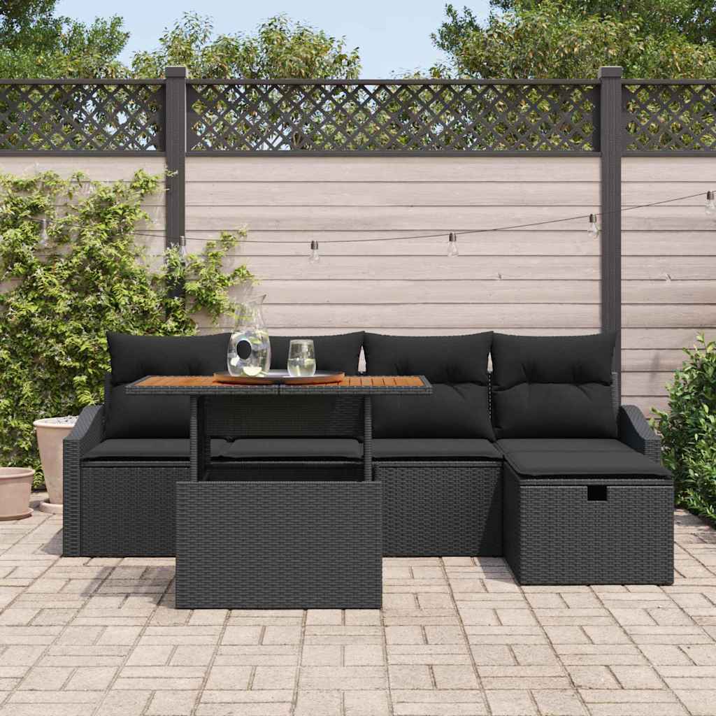 Gartensofa-set 6 stk. Schwarz Poly-Rattan