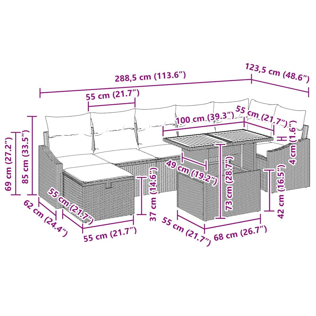 Gartensofa-set 8 stk. Grau Poly-Rattan