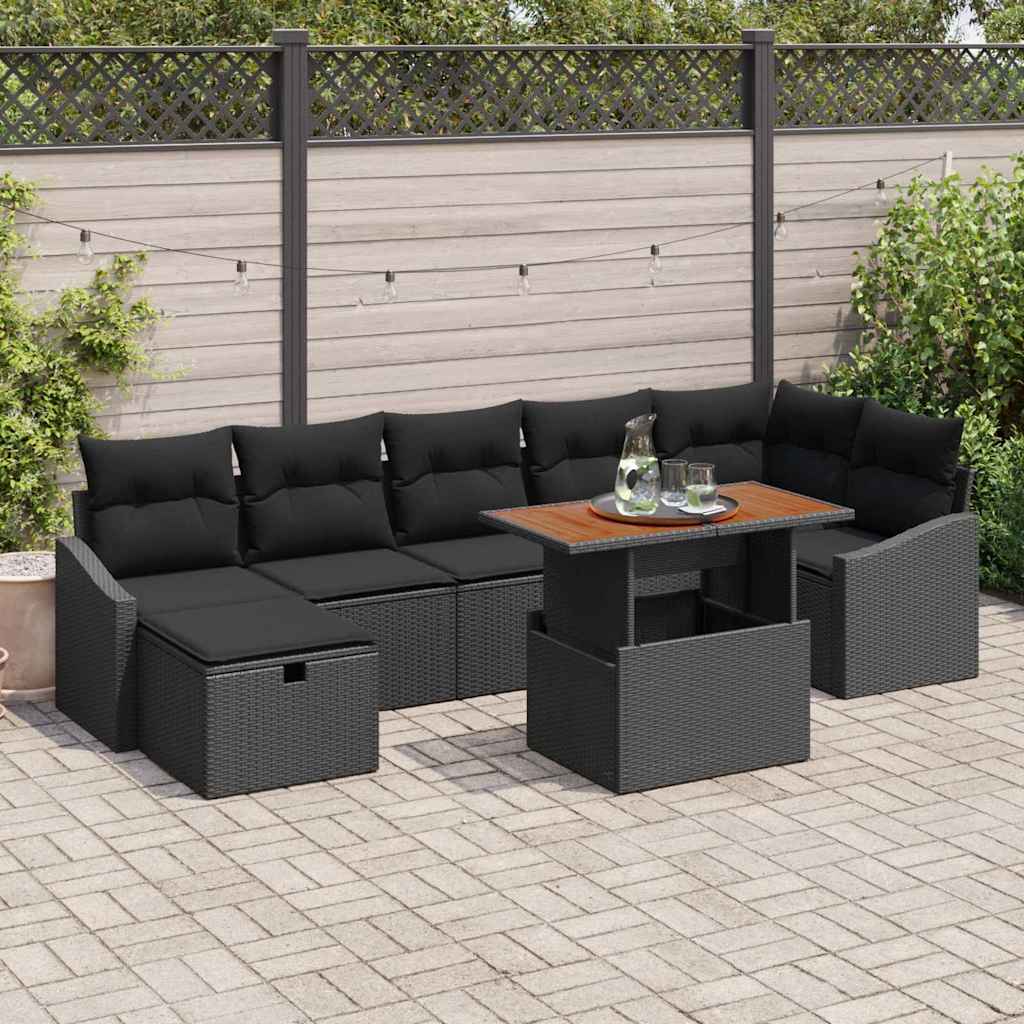 Gartensofa-set 8 stk. Schwarz Poly-Rattan