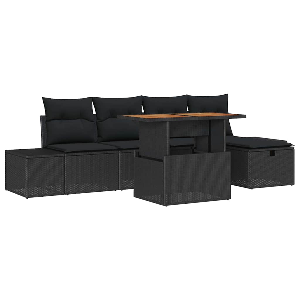 Gartensofa-set 6 stk. Schwarz Poly-Rattan