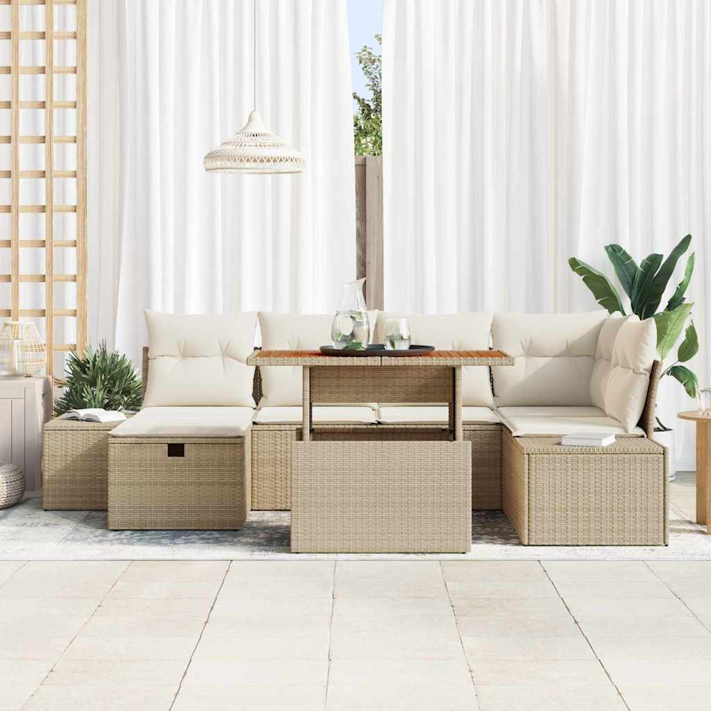 Gartensofa-set 7 stk. Beige Poly-Rattan