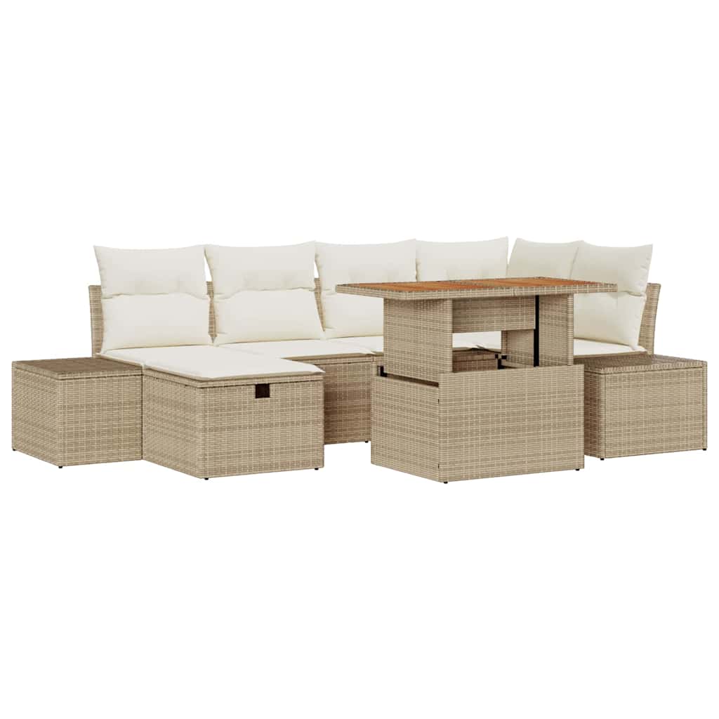Gartensofa-set 7 stk. Beige Poly-Rattan