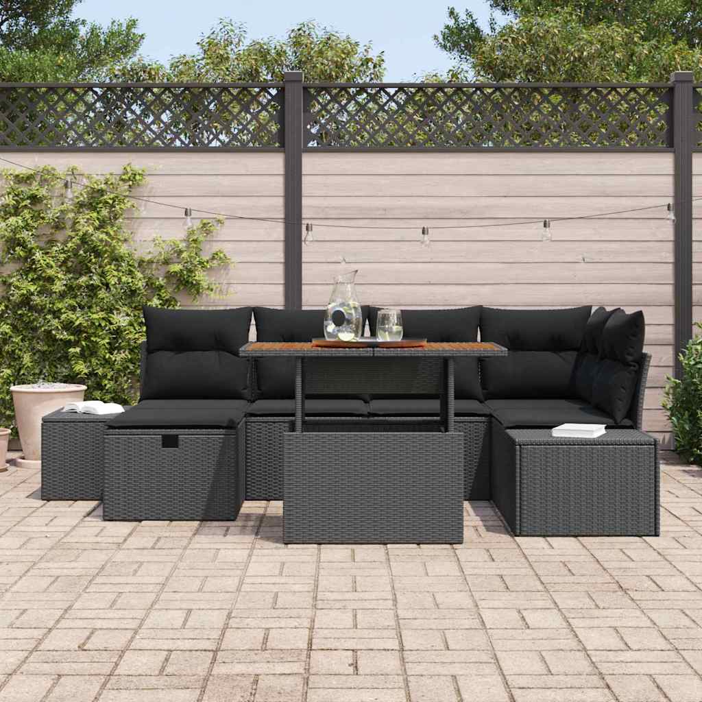 Gartensofa-set 7 stk. Schwarz Poly-Rattan