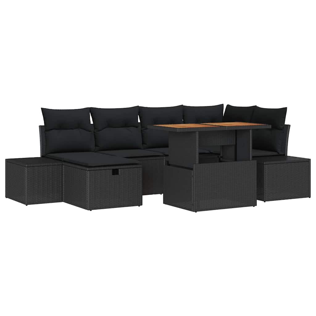 Gartensofa-set 7 stk. Schwarz Poly-Rattan