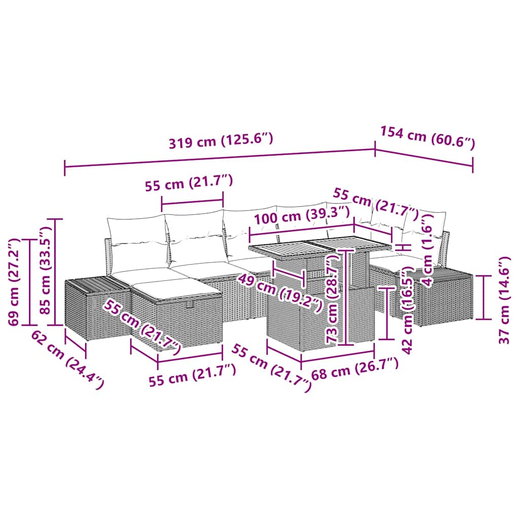 Gartensofa-set 8 stk. Grau Poly-Rattan