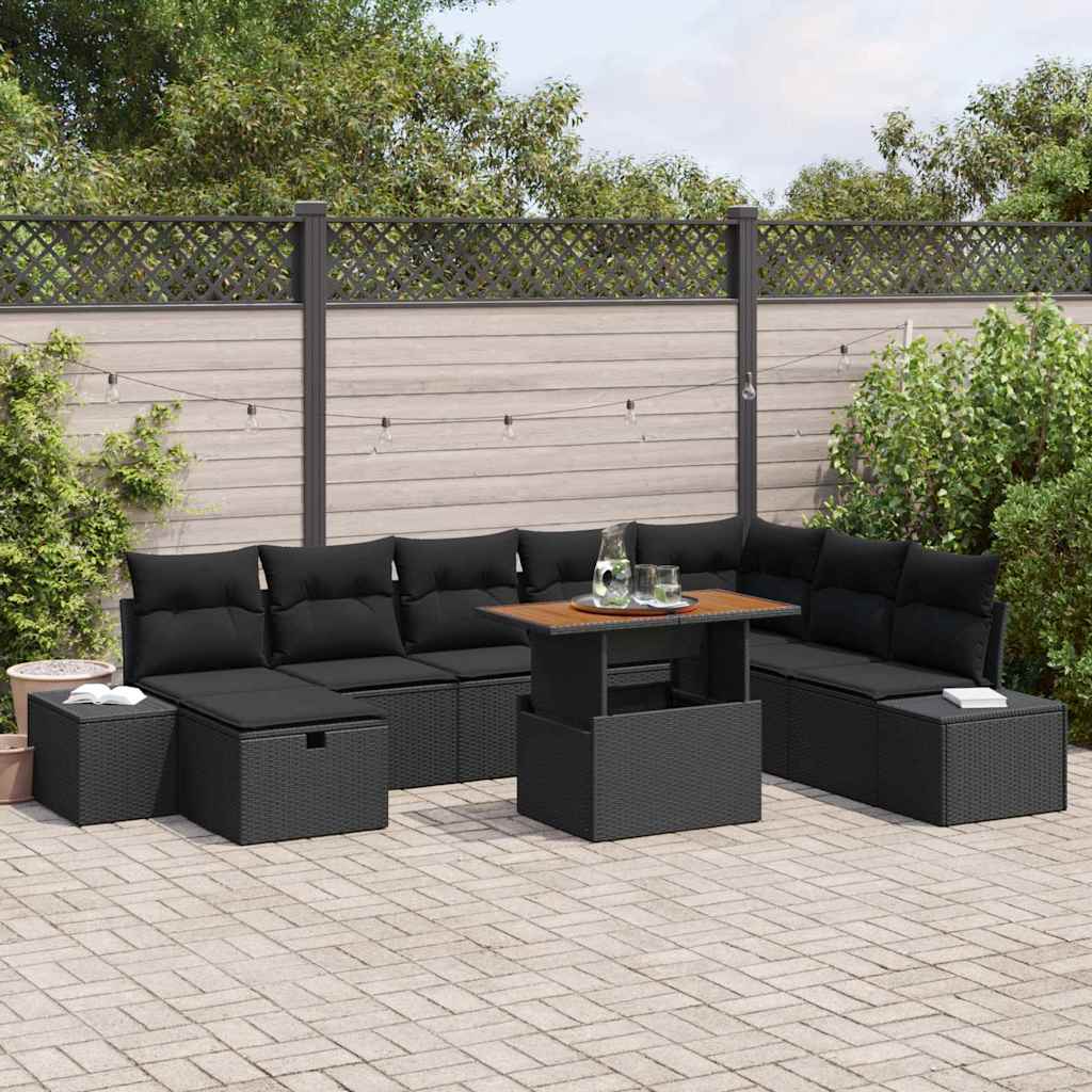 Gartensofa-set 9 stk. Schwarz Poly-Rattan