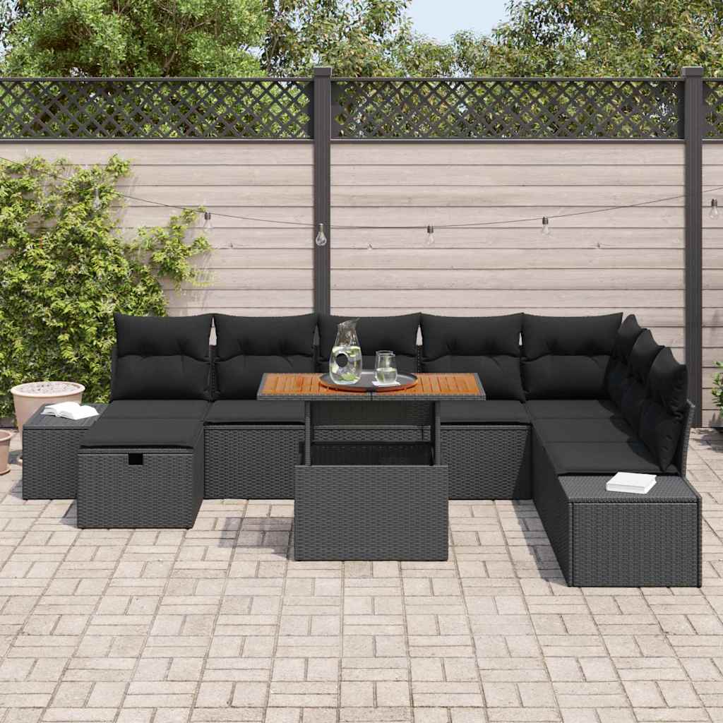 Gartensofa-set 9 stk. Schwarz Poly-Rattan