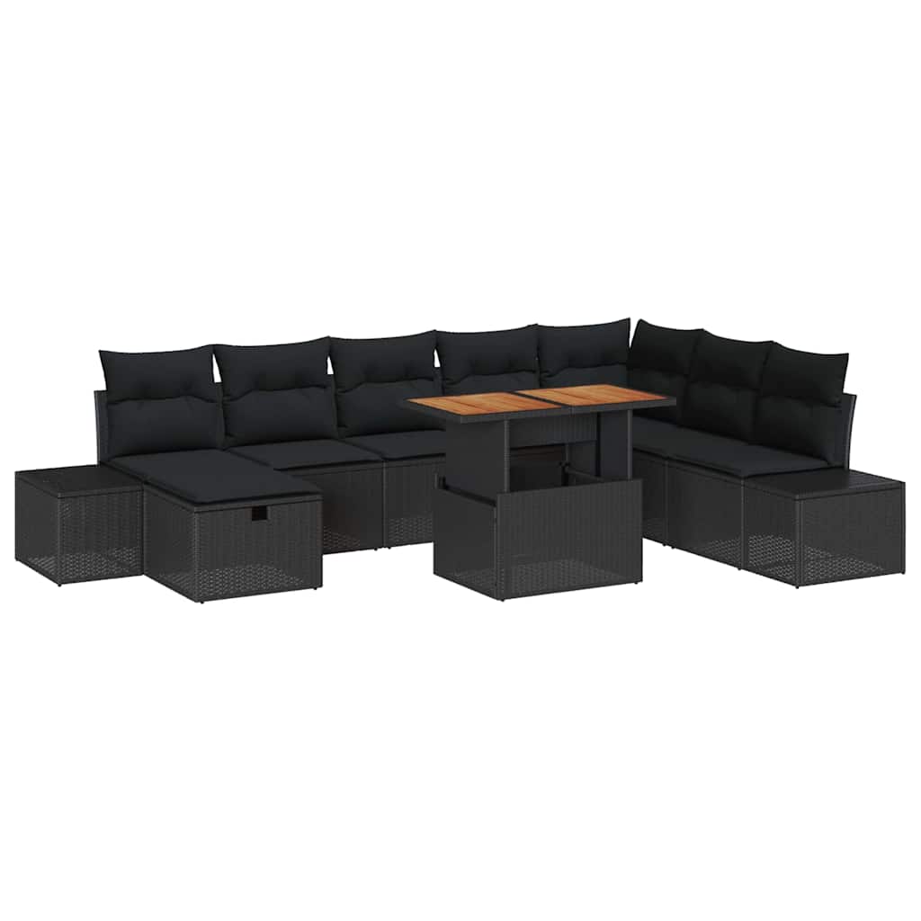 Gartensofa-set 9 stk. Schwarz Poly-Rattan