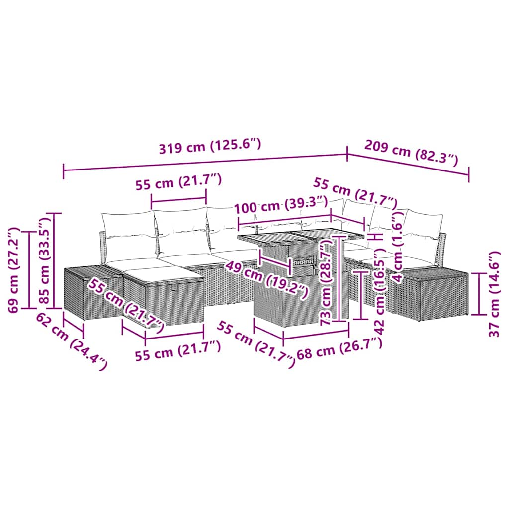 Gartensofa-set 9 stk. Schwarz Poly-Rattan