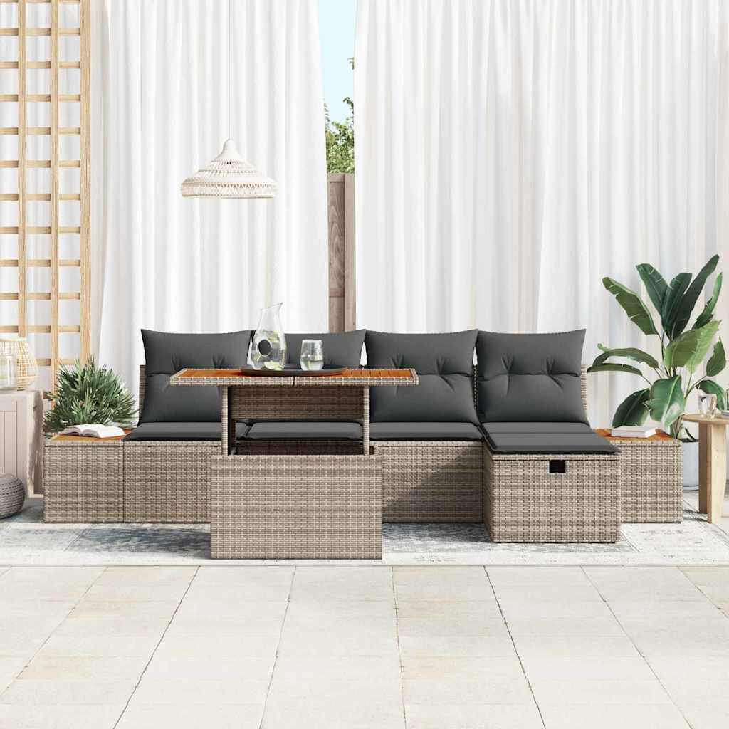 Gartensofa-set 6 stk. Grau Poly-Rattan