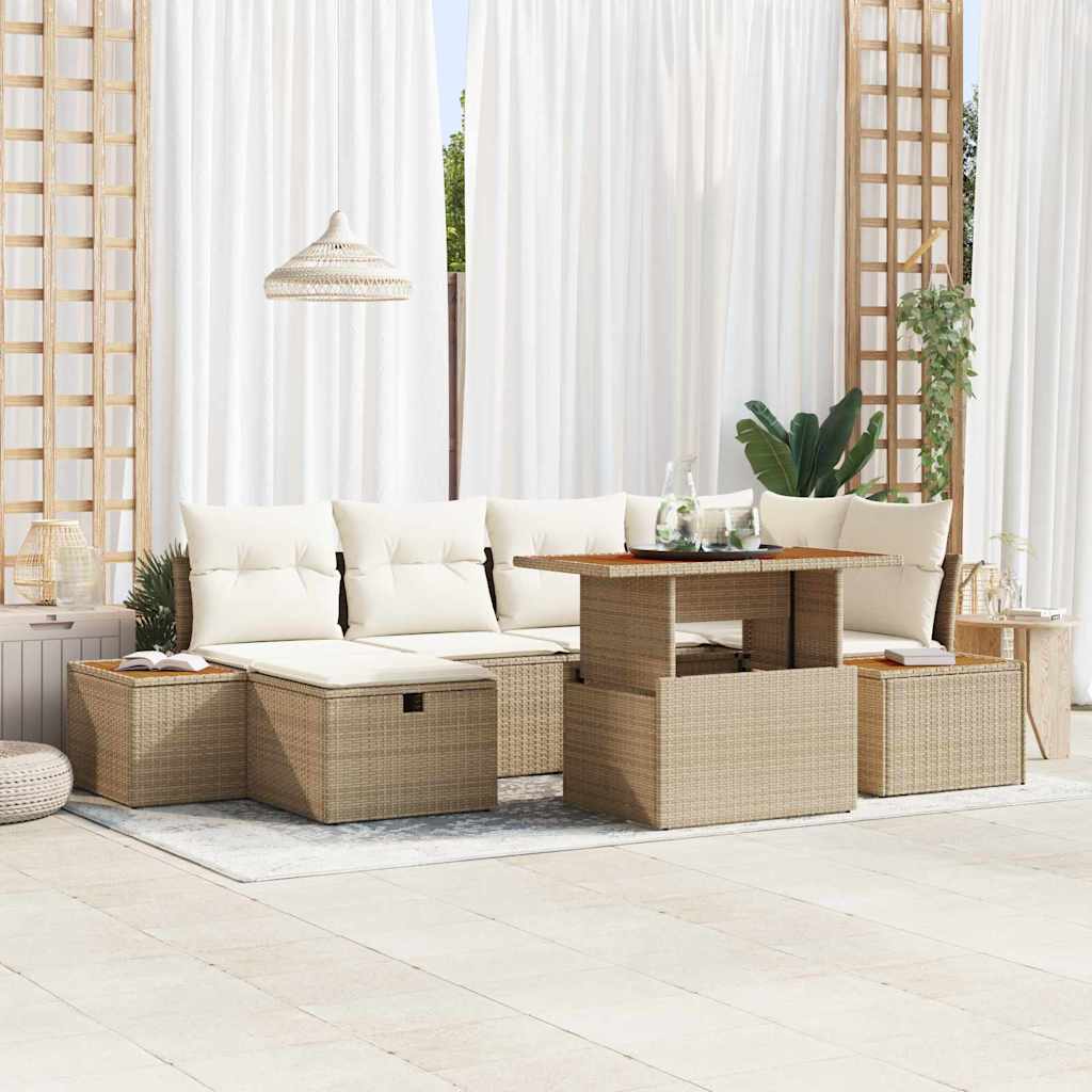 Gartensofa-set 7 stk. Beige Poly-Rattan