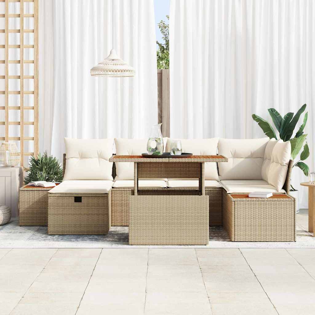 Gartensofa-set 7 stk. Beige Poly-Rattan