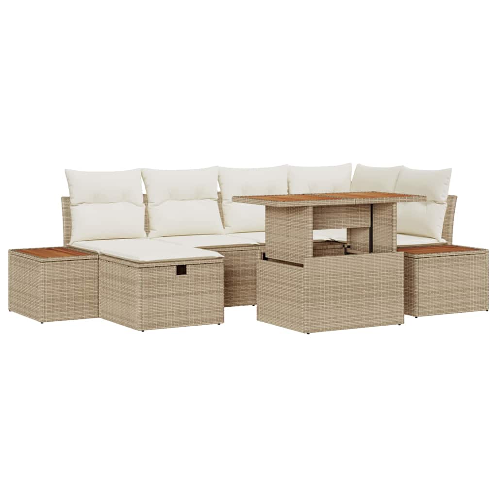 Gartensofa-set 7 stk. Beige Poly-Rattan