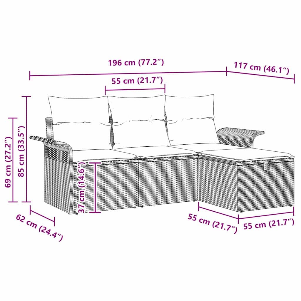 Gartensofa-set 4 stk. Poly Rattan
