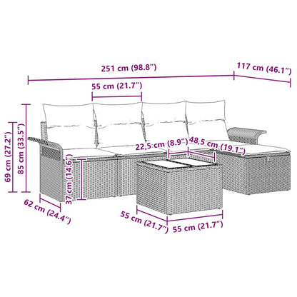Gartensofa-set 6 stk. Poly Rattan